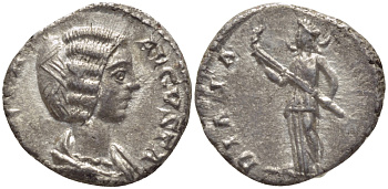 Римская Империя денарий 196 Юлия Домна, жена Септимия Севера DIANA LVCIFERA, Диана Люцифера (Светоносная), держащая факел, Рим Very fine RIC 548 серебро 1073-15-65