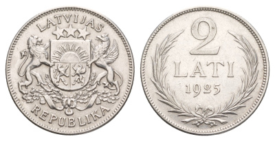 Латвия 2 лата 1925 год-тип KM 8 серебро 4657-821