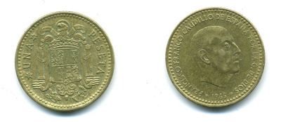 Испания 1 песета 1966 (74) Франсиско Франко (1939-1975) KM 796 алюминиевая бронза 54-325