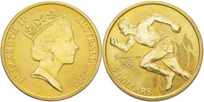 Австралия 5 долларов 2000 (1997) XXVII летние Олимпийские игры 2000 года в Сиднее, бег, буклет KM 356 алюминиевая бронза  UNC  1181-1-14