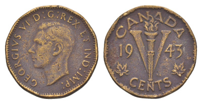 Канада 5 центов 1943 Георг VI (1936-1952) KM 40 медь цинк 4651-334