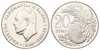 Самоа 20 сене 1996 Малиетоа Танумафили II (1962-2010) KM 16 медно-никель UNC 4624-143