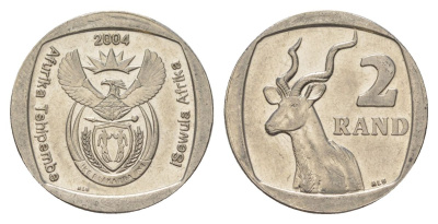 ЮАР 2 ранда 2004 KM 336 медь плакированная никелем UNC 4628-115