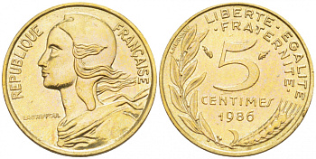 ФРАНЦИЯ 5 САНТИМОВ 1986 ТИП MARIANNE KM 933 медь алюминий никель 112-848