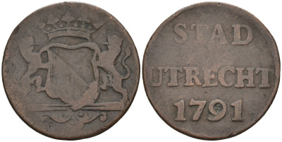 Утрехт (Utrecht), Нидерланды 1 дуит 1791 KM 91 медь 4577-254