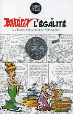 Франция 10 евро 2015 серия Астерикс и свобода, мадам и месье Ветераникс (Agecanonix), Ветераникс моет посуду, в оригинальном буклете KM NEW серебро UNC 1-4-3-16