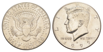США 1/2 доллара (50 центов) 1999 D, Джон Кеннеди KM A202b медь плакированная медно-никелем aUNC 4517-233