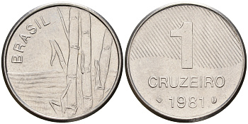 Бразилия 1 крузейро 1981 сахарный тростник KM 590 нержавеющая сталь  UNC  4602-613