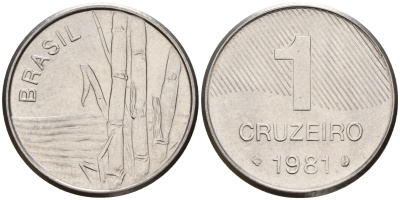 Бразилия 1 крузейро 1981 сахарный тростник KM 590 нержавеющая сталь  UNC  4602-613