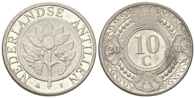 Нидерландские Антилы 10 центов 2008 Беатрикс (1980-2013) KM 34 сталь плакированная никелем UNC 4611-836