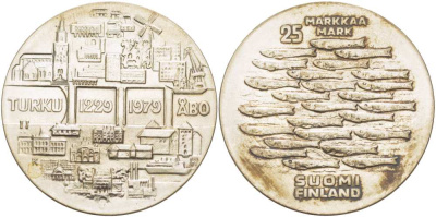Финляндия 25 марок 1979 K-H, 750 лет городу-порту Турку KM 58 серебро XF-UNC 413-1135