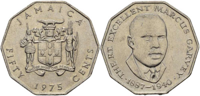 ЯМАЙКА 50 ЦЕНТОВ 1975 МАРКУС ГАРВЕЙ (1887-1940) KM 65 медно-никель 3333-1233