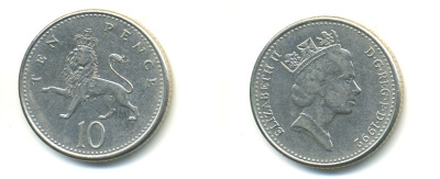 Великобритания 10 пенсов 1992 Елизавета II (1952-2022) KM 938b, Spink 4367 (F4) медно-никель 59-511