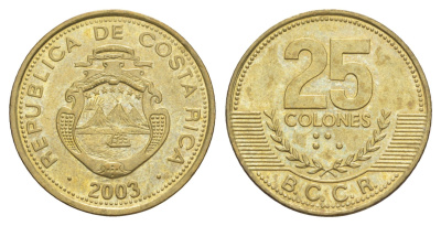 Коста-Рика 25 колонов 2003 KM 229a алюминиевая бронза UNC 4642-921