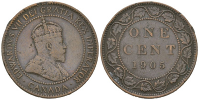 Канада 1 цент 1905 Эдуард VII (1901-1910) KM 8 бронза 95-541