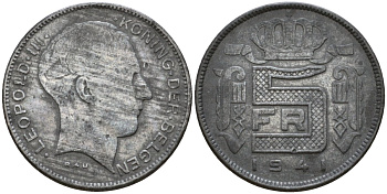 Бельгия 5 франков 1941 DES BELGEN KM 130.1 цинк 4556-1043