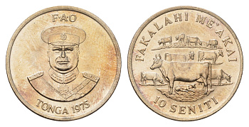 Тонга 10 сенити 1975 ФАО KM 45 медно-никель UNC 176-436