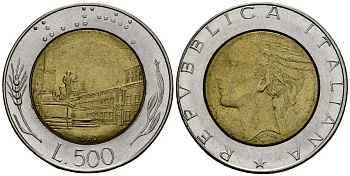 Италия 500 лир 1990 R, Квиринальский дворец в Риме KM 111 биметалл 4138-643