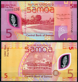 Самоа 5 тала ND (2023) пляж, резиденция Роберта Луиса Стивенсона Pick 47 a  пластик  UNC (пресс) 449-7-3