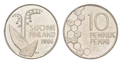 Финляндия 10 пенни 1996 KM 65 медно-никель 4647-357