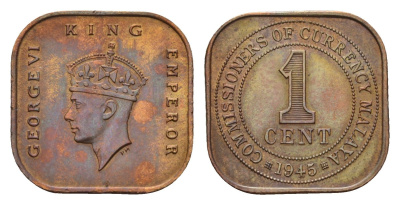 Малайя 1 цент 1945 Георг VI (1936-1952) KM 6 бронза aUNC 4679-712