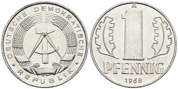 ГДР 1 пфенниг 1968 А KM 8.1 алюминий aUNC 4564-1025