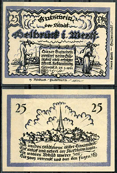 Германия, Дельбрюк 25 пфеннигов 1921 нотгельд, 27.1.1921 Grabowski 261.1 бумага UNC (пресс) 444-53-2-2