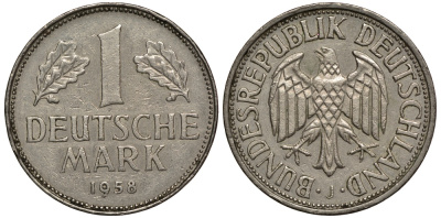 ФРГ 1 марка 1958 J KM 110, J. 385 медно-никель 603-1312