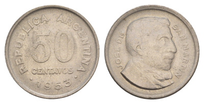 Аргентина 50 сентаво 1953 KM 49 сталь плакированная никелем 4656-1133