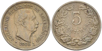 Люксембург 5 сантимов 1908 Вильгельм IV (1905-1912) KM 26 медно-никель 105-767