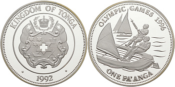 Тонга 1 паанга 1992 XXVI летние Олимпийские игры 1996 года в Атланте, парусный спорт KM 156 серебро PROOF 1074-4-41