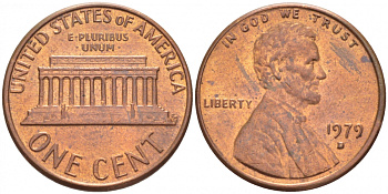 США 1 ЦЕНТ 1979 D KM 201 ЛИНКОЛЬН медь цинк UNC 3309-242