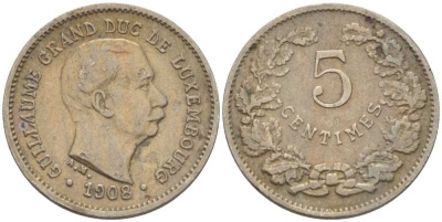 Люксембург 5 сантимов 1908 Вильгельм IV (1905-1912) KM 26 медно-никель 105-767