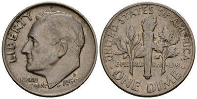 США 10 центов (дайм) 1969 Рузвельт, D KM 195a медь плакированная медно-никелем 4164-946