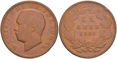Португалия 20 рейсов 1883 Луиш (Людовик) I (1861-1889) KM 527 бронза 3460-141