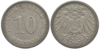 Германия 10 пфеннигов 1899 J KM 12, Jager 13, Weege 8 медно-никель 219-324