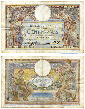ФРАНЦИЯ 100 ФРАНКОВ 1937 27 МАЯ 1937 Pick 78c бумага 6318-23-2