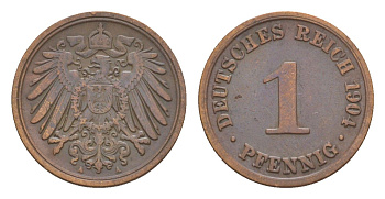 Германия 1 пфенниг 1904 A, Вильгельм II (1888-1918) KM 10, J. 10 медь 4639-1124