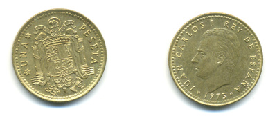 Испания 1 песета 1975 (76) Хуан Карлос I (1975-2001) KM 806 алюминиевая бронза 177-124