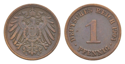 Германия 1 пфенниг 1904 A, Вильгельм II (1888-1918) KM 10, J. 10 медь 4639-1124