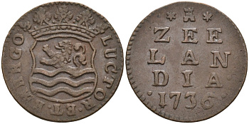 Зеландия (Zeeland), Нидерланды 1 дуит 1736 KM 81 медь 1528-432