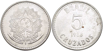 Бразилия 5 крузадо 1988 реформа 1986-1989 KM 606 нержавеющая сталь 67-127