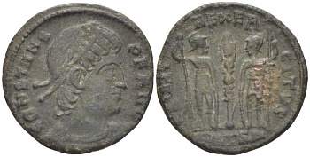 Римская Империя нуммий 337 - 340 Констант, CONSTANS PF AVG / GLORIA EXERCITVS, Фессалоника, (степень редкости С2) RIC 57 биллон 1073-17-67