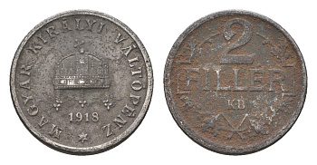 Венгрия 2 филлера 1918 KB, Карл I (1916-1918) KM 497 железо 4665-421