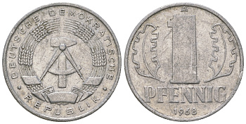 ГДР 1 пфенниг 1968 А КМ 8.1 алюминий 4651-1137