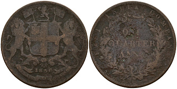 Британская Индия 1/4 анна 1858 Британская Ост-Индская компания KM 463.2 медь цинк никель 4159-616