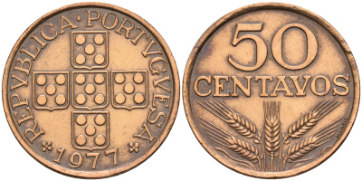 Португалия 50 сентаво 1977  KM 596 бронза    4161-725