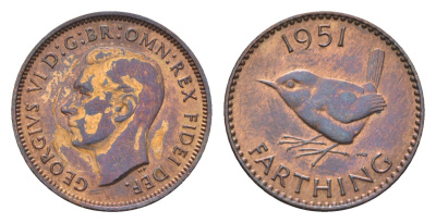 Великобритания 1 фартинг 1951 Георг VI (1936-1952) KM 867, Spink 4119 бронза 4659-831