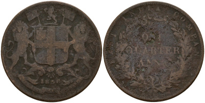 Британская Индия 1/4 анна 1858 Британская Ост-Индская компания KM 463.2 медь цинк никель 4159-616