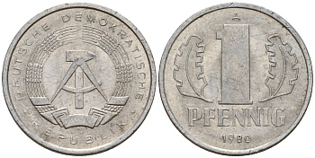 ГДР 1 пфенниг 1980 A KM 8.2 алюминий 187-1241
